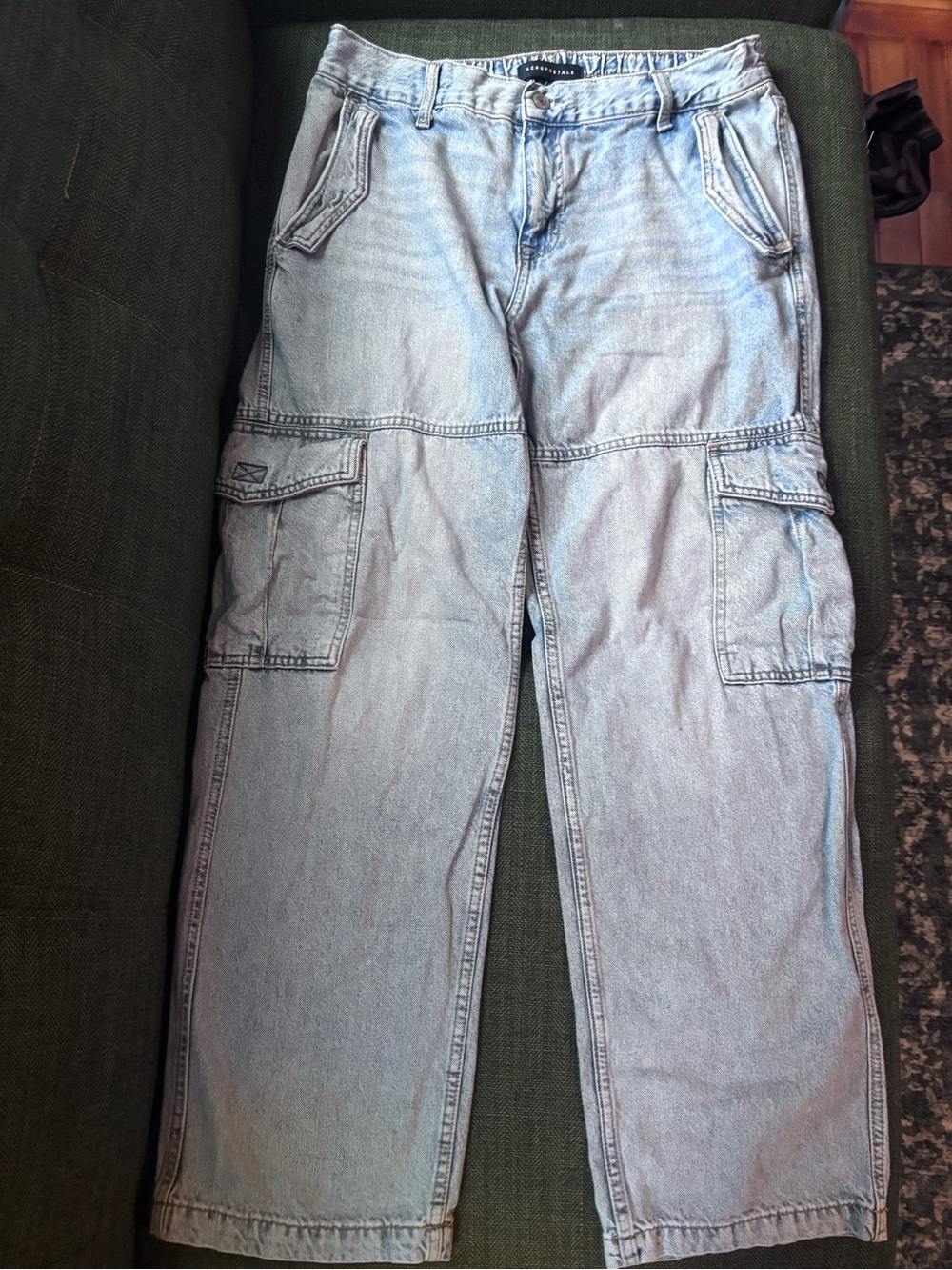 Aeropostale Jeans Womens Large Low Rise Cargo Wide Leg Baggy Denim Y2K